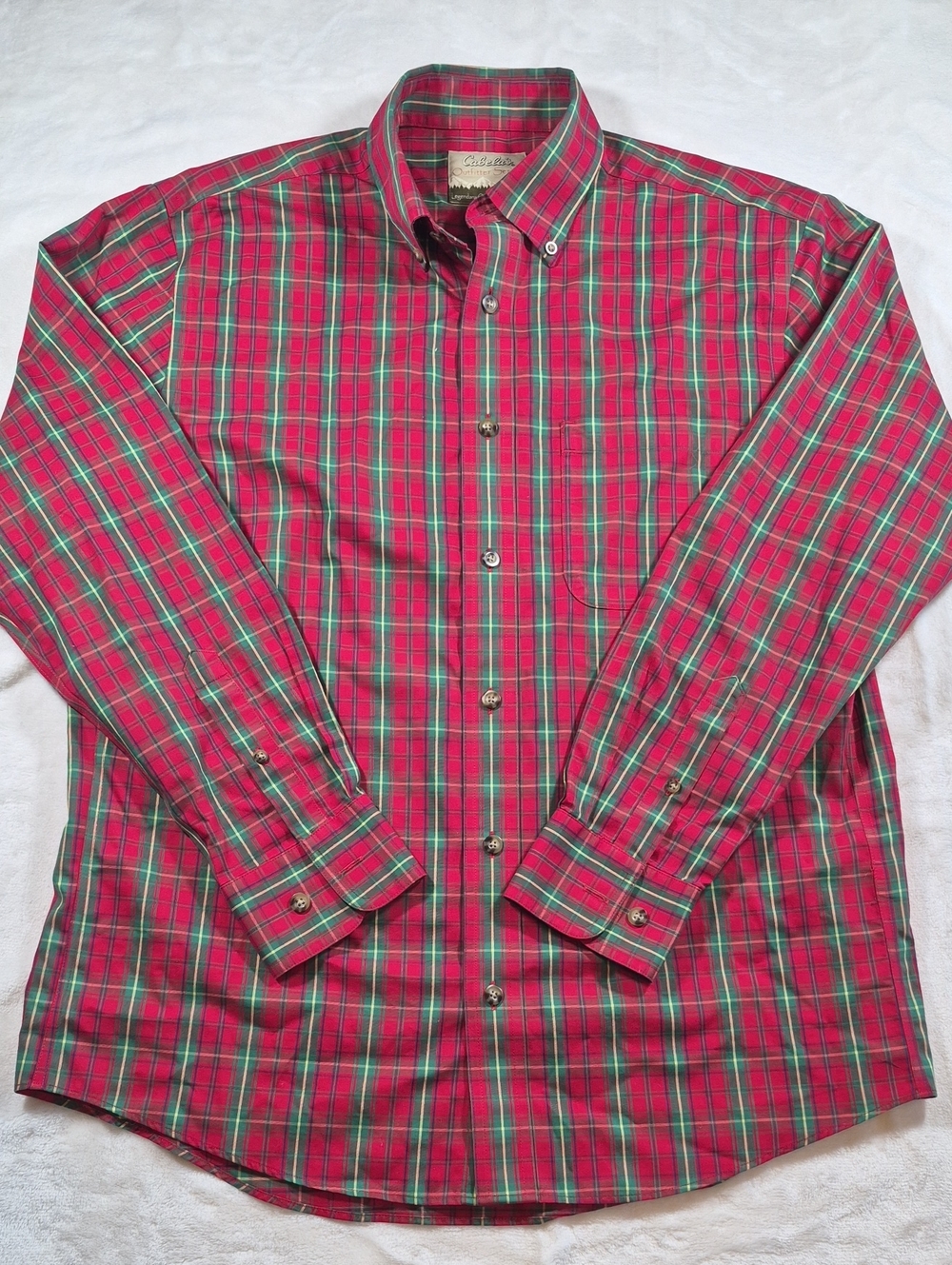 Cabela's Red and Green Plaid Long-Sleeve Button-Down Shirt